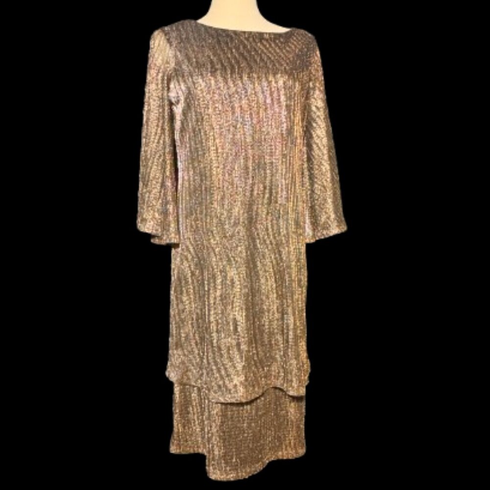 (6) JESSICA H GOLD Sparkling Bell 3/4 length sleeves and Stretchy